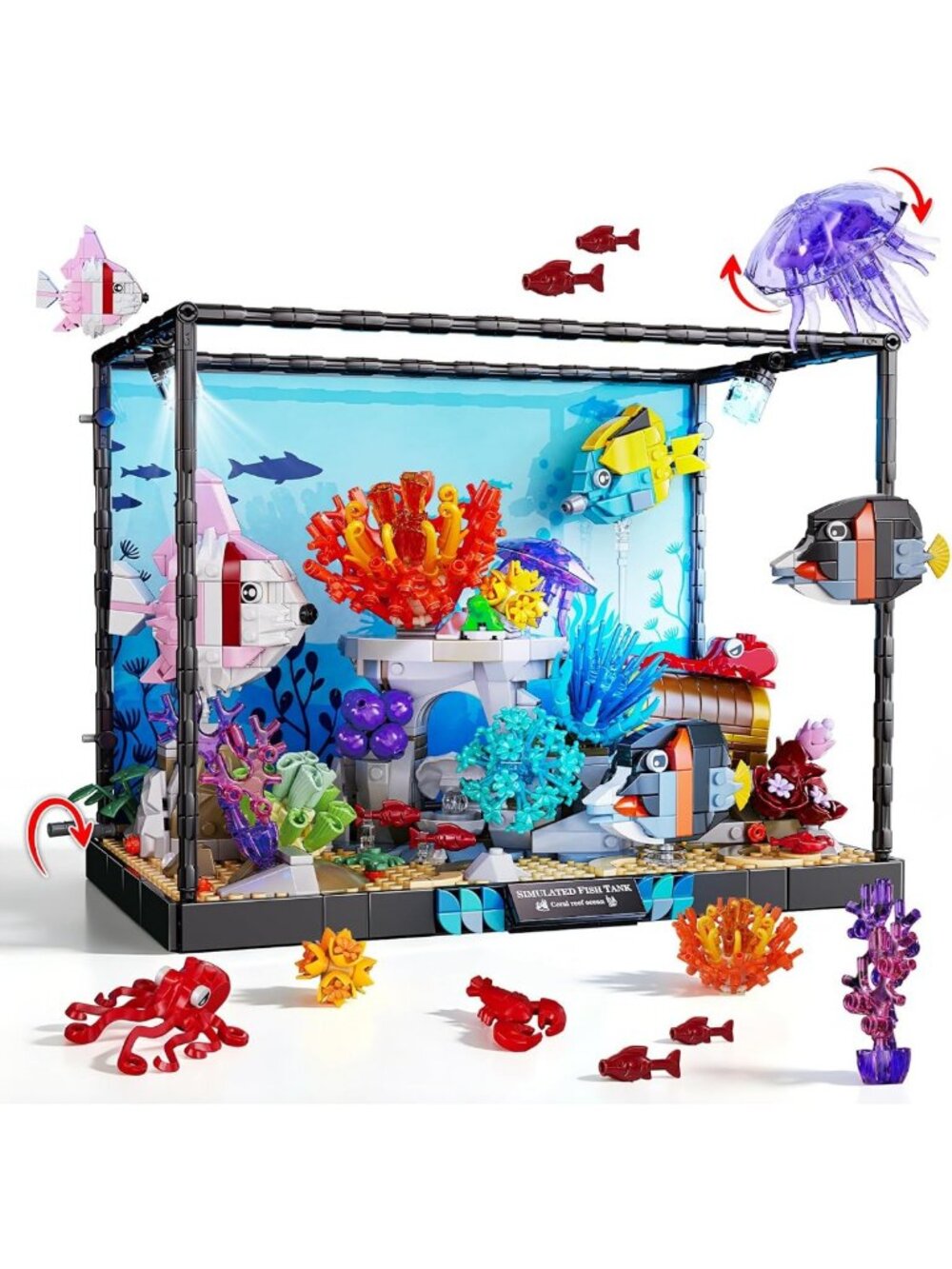 Ocean Animals Aquarium Building Set - 1318 PCS Fish Tank Model with LED Light